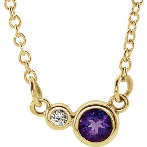 Main Image: 14k Yellow Gold Amethyst and Diamond Pendant Necklace on 18 inch chain