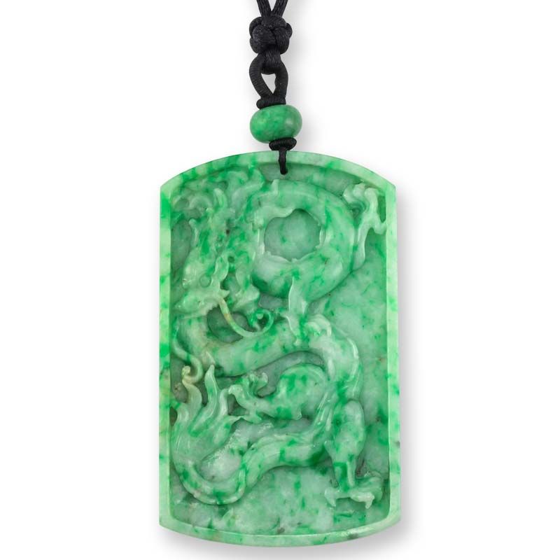 Carved Green Jadeite Jade Dragon Necklace