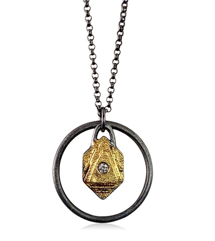 Apostolos Oval Pendant with Three Diamonds and 18k Gold Highlights