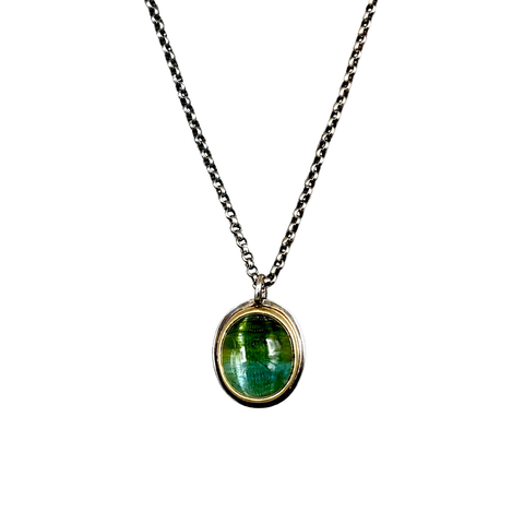 Green Tourmaline Pendant With Diamond 20”