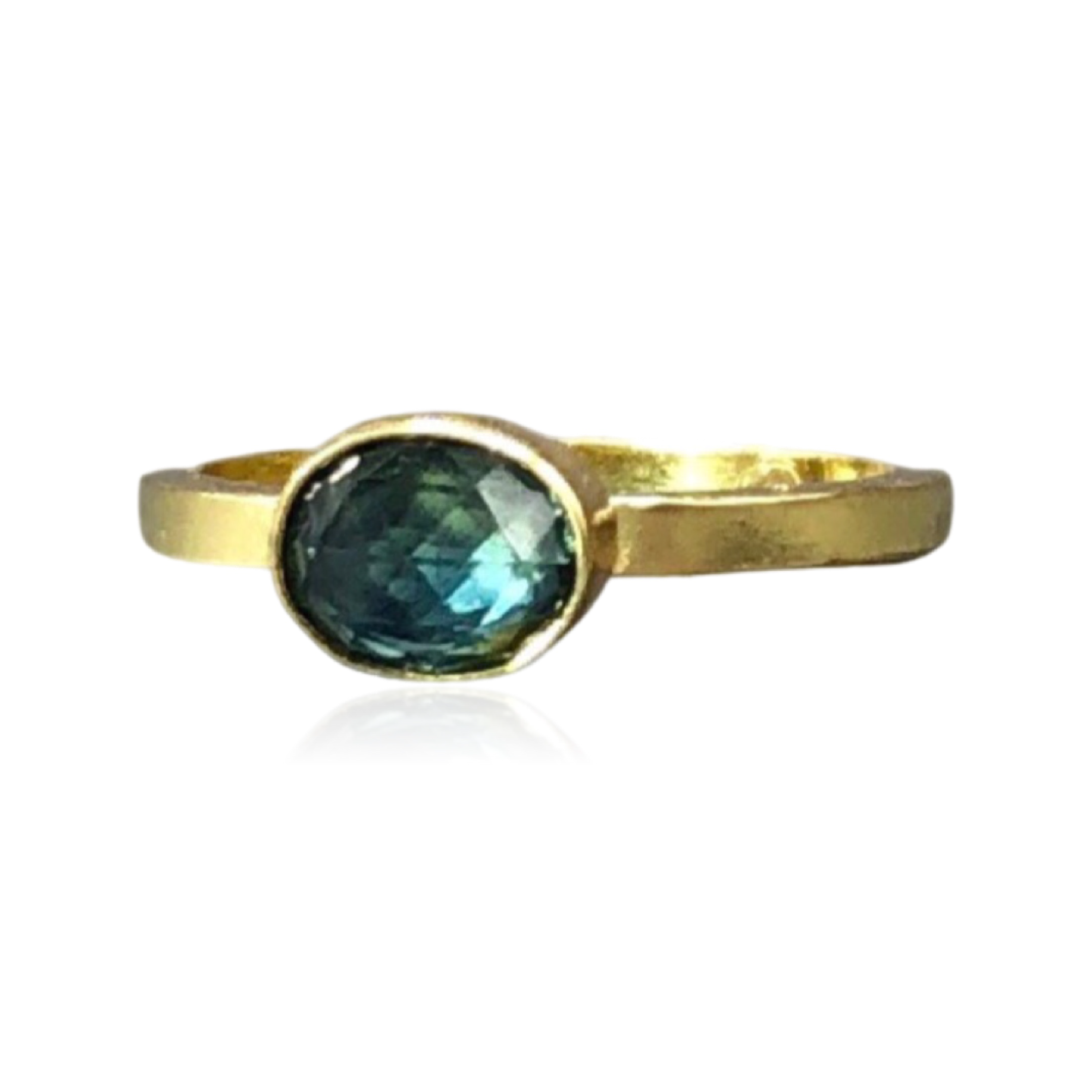 14KW Gold 7 mm Round Lone Star Cut Blue Topaz & Diamond Ring