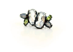 Ophelia Earrings set with White Topaz, Peridot and Labrodorite