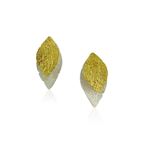 Small Double Leaf Gold Stud Earrings