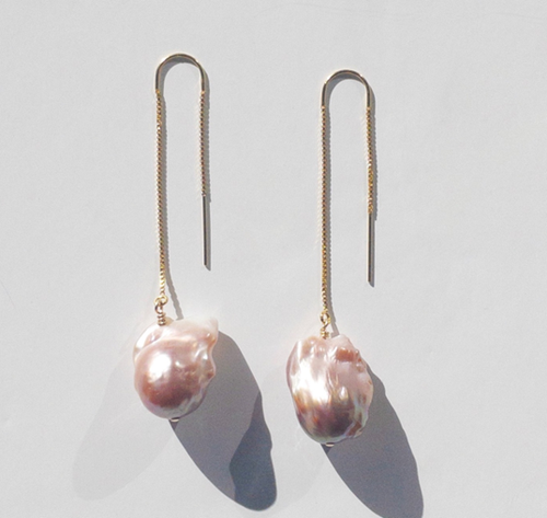 Large Purple Freshwater Fireball Pearl Thread Earrings with