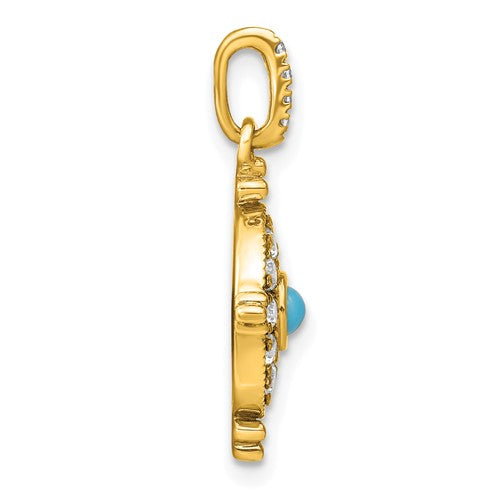 14k Gold Turquoise and White Topaz Pendant
