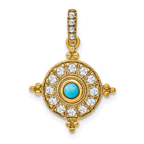 14k Gold Turquoise and White Topaz Pendant