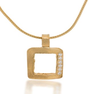 Square Pave Necklace with Black Spinels