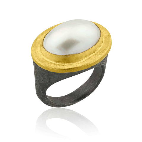 14K Yellow Gold Curved-Well Pearl Ring