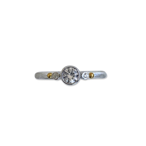 Teal Blue Australian Parti Sapphire on 18ct Yellow Gold Band with Accent Diamond