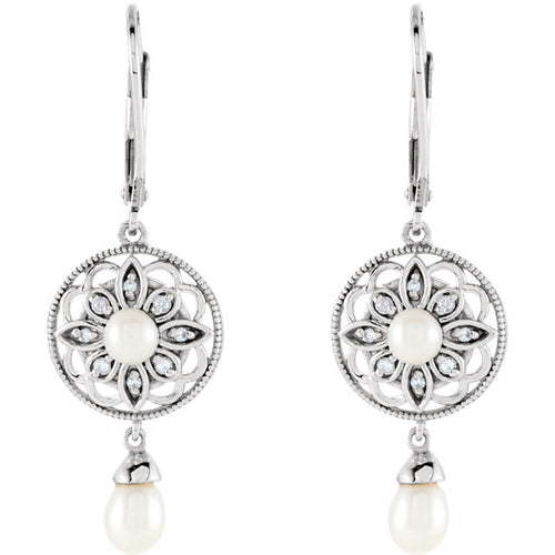 Sterling Silver Freshwater Cultured Pearl & .08 CTW Diamond Earrings