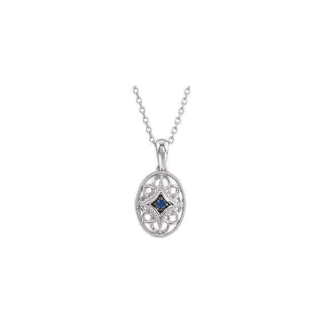 Vintage Inspired Sterling Silver .04 CTW Sapphire 18'' Necklace