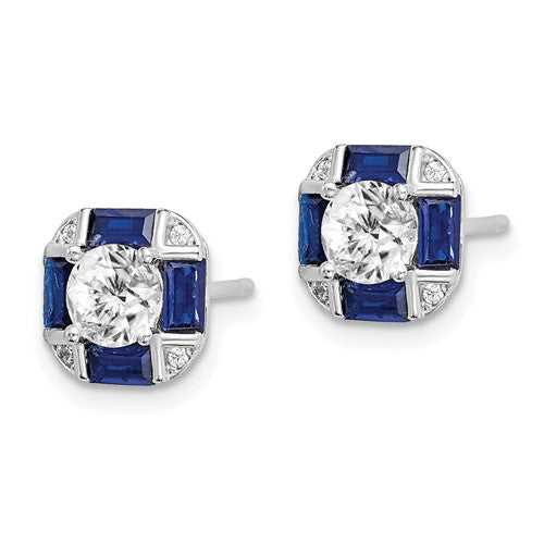 Sterling Silver CZ and Lab Created Blue Spinel Earrings