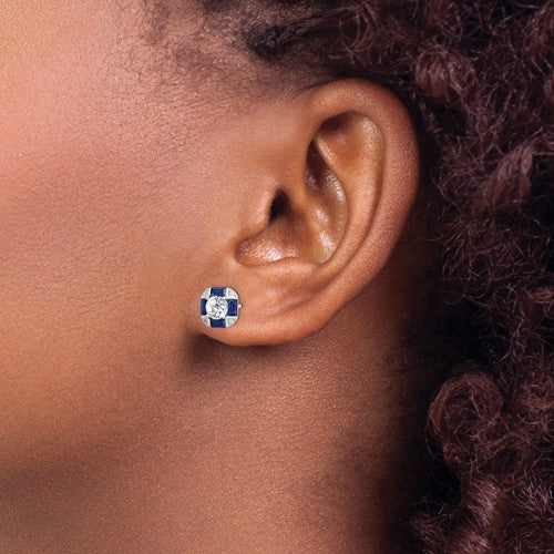 Sterling Silver CZ and Lab Created Blue Spinel Earrings