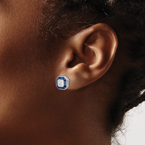 Sterling Silver Synthetic Blue Spinel and CZ Earrings