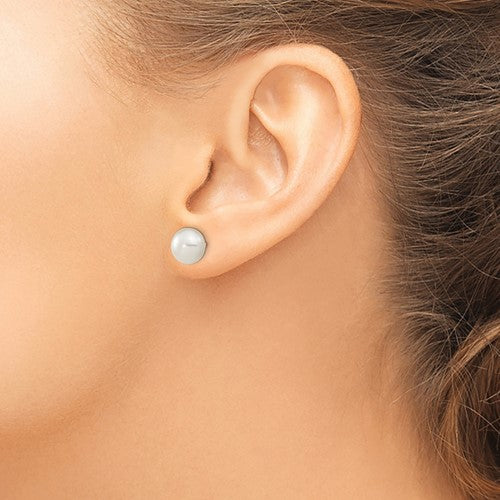 9-10 mm White Freshwater Cultured Button Pearl Stud Earring