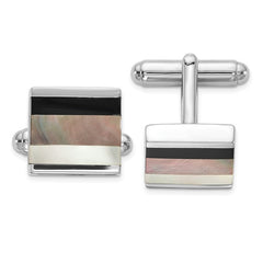 Sterling Silver Cufflinks with Onyx and Mother of Pearl