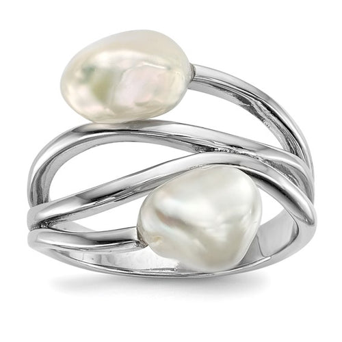 Sterling Silver 7-8mm White Baroque FWC Pearl Ring