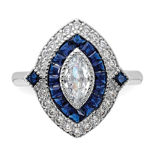 Blue Rhodium & Diamond Coil Ring 7