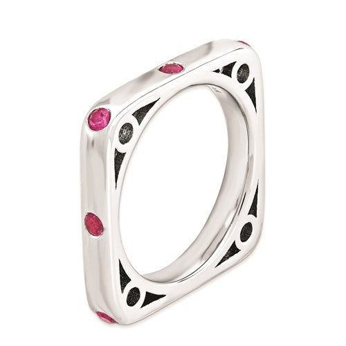 Sterling Silver Stackable Polished Created Ruby Square Ring