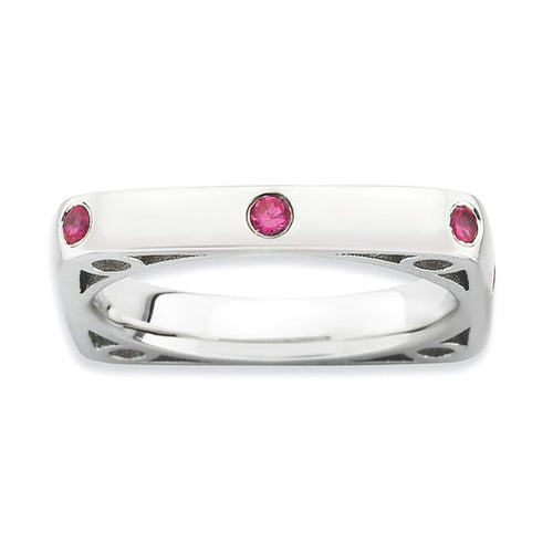 Sterling Silver Stackable Polished Created Ruby Square Ring