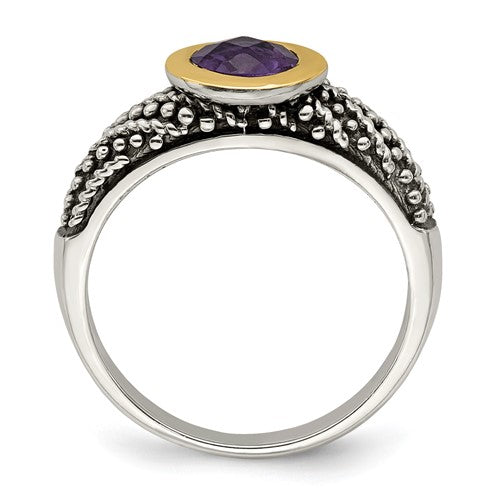 Shey Couture Sterling Silver with 14K Accent Antiqued Round Bezel Amethyst Ring