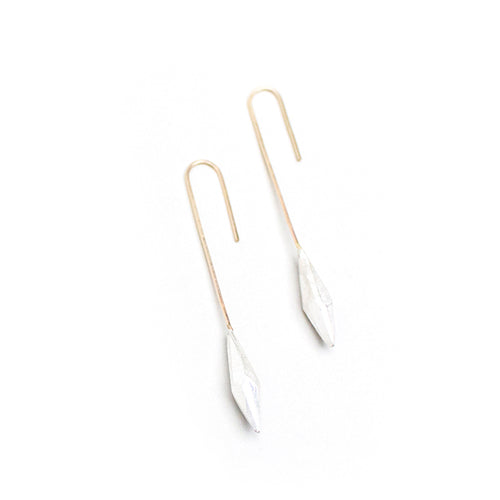 Raw Light Crystal Drop Silver Earrings with Gold-filled Ear Wire