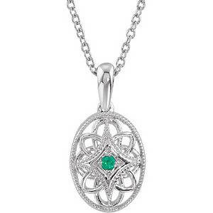 Vintage Inspired Sterling Silver .04 CTW Emerald 18'' Necklace