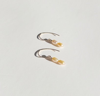 Rice Earrings with Two Freshwater Rice Pearls in Peach Color