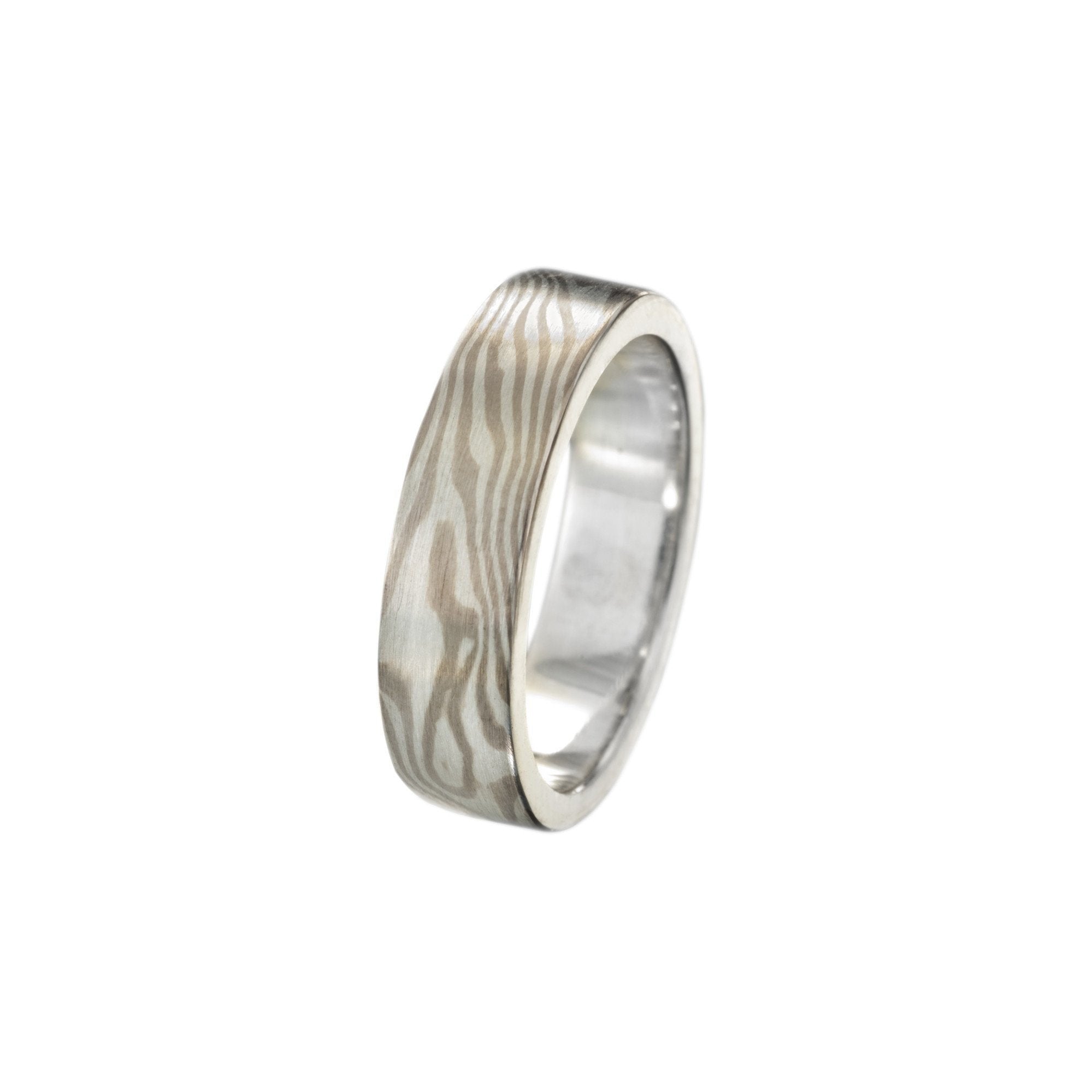 Mokume Gane Woodgrain pattern band SS and 14K Pallaidium flat