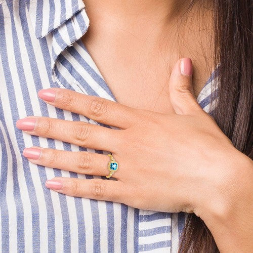 Cushion Blue Topaz & Diamond Halo Ring – Five Star Jewelry Brokers