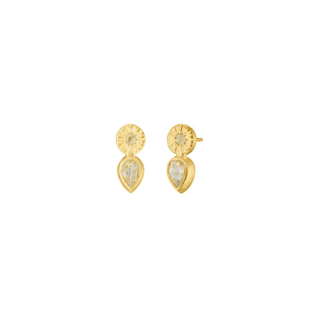 14K Gold Natural Turquoise & 1/8 CTW Natural Diamond Flower Earrings