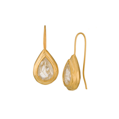 Routile Quartz Pear Dangle Earrings