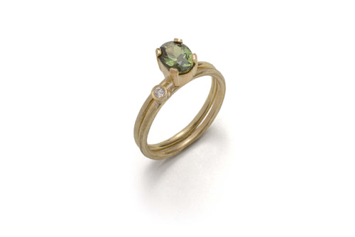 18k Yellow Gold Sapphire Claw Diamond Engagement Ring - Lireille