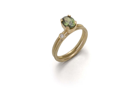 18k Yellow Gold Sapphire Diamond Engagement Ring