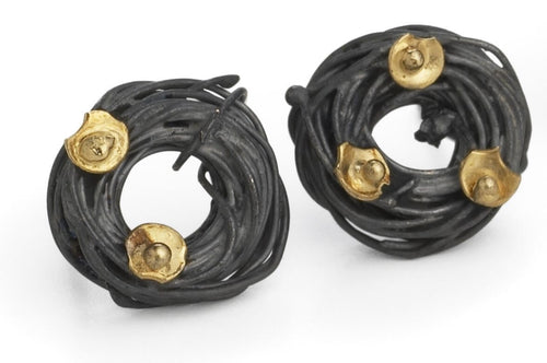 18k Gold Oxidized Acorn Cup Wrap Stud Earrings - Lireille