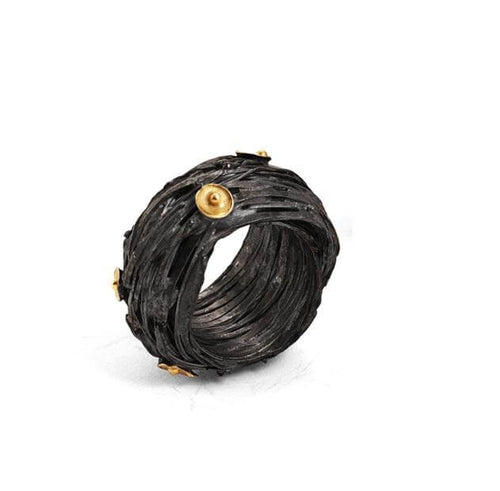 18k Gold Oxidized Acorn Cup Wrap Ring