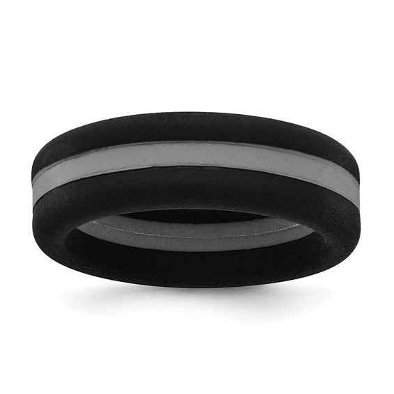 Silicone Black with White Line Center 7.5mm Flat Band Size