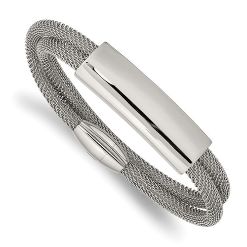 Stainless Steel Polished Mesh 2-Strand Adjustable ID Bracelet
