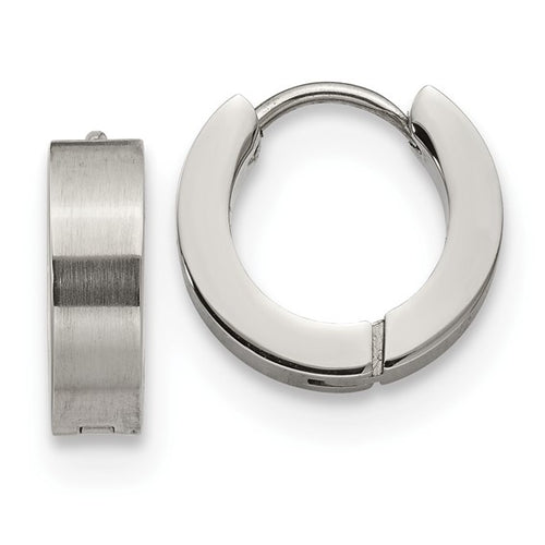 Stainless Steel Brushed and Polished 4mm Hinged Hoop Earrings