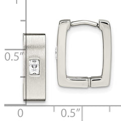 Stainless Steel Brushed and Polished with CZ 5mm Square Hinged Earrings