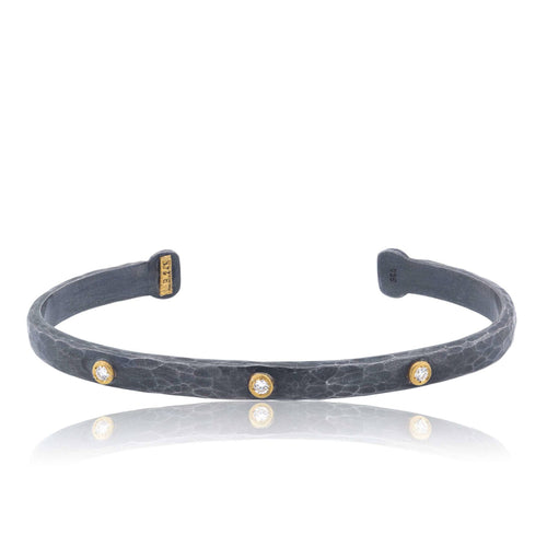 Stockholm Bracelet in 24k Gold and Oxidized Silver and 3 Round Diamonds