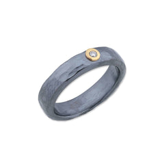 24K Gold & Oxidized Sterling Silver "Stockholm" Ring, Single Diamond With Gold Bezel