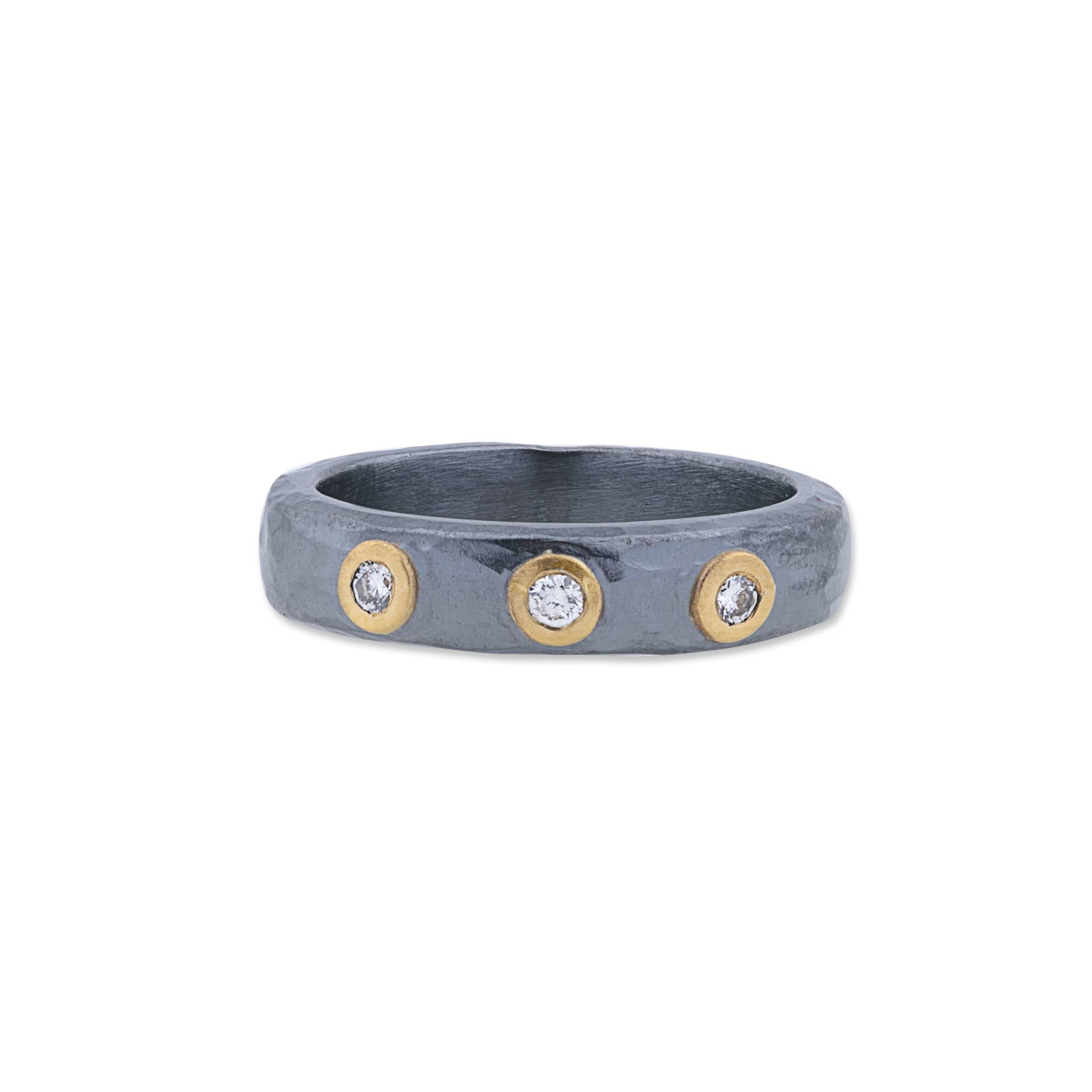 24K Gold & Oxidized Sterling Silver "Stockholm" Ring, With 3 Diamonds