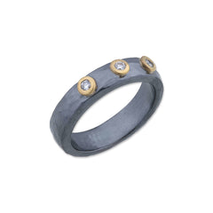 24K Gold & Oxidized Sterling Silver "Stockholm" Ring, With 3 Diamonds
