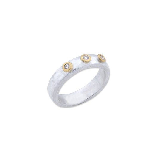 24K Gold & Sterling Silver "Stockholm" Ring, With 3 Diamonds