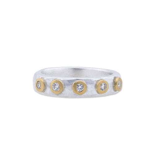 24K Gold & Sterling Silver "Stockholm" Ring, With 5 Diamonds