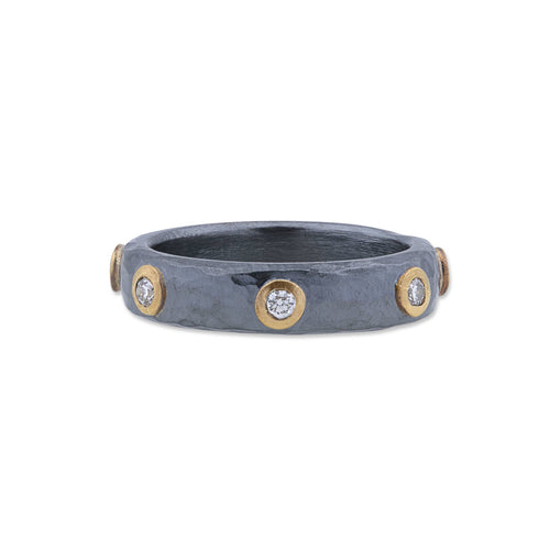 24K Gold & Oxidized Sterling Silver "Stockholm" Ring, Surrounded By 7 Diamonds