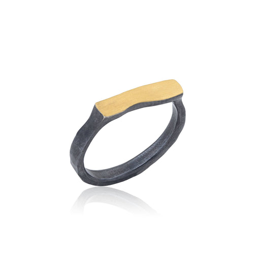 24K Fusion Gold Top and Oxidized Silver Stockton Stackable Plain Ring