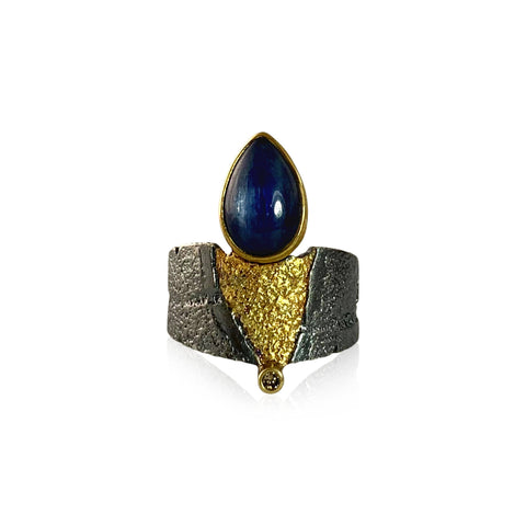 24K Gold & Oxidized Silver Oval Mabe Pearl Pompei Ring