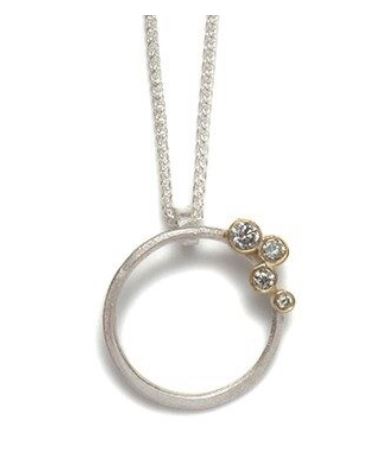 Silver Hoop Pendant with Grey Diamonds set in 18k Gold